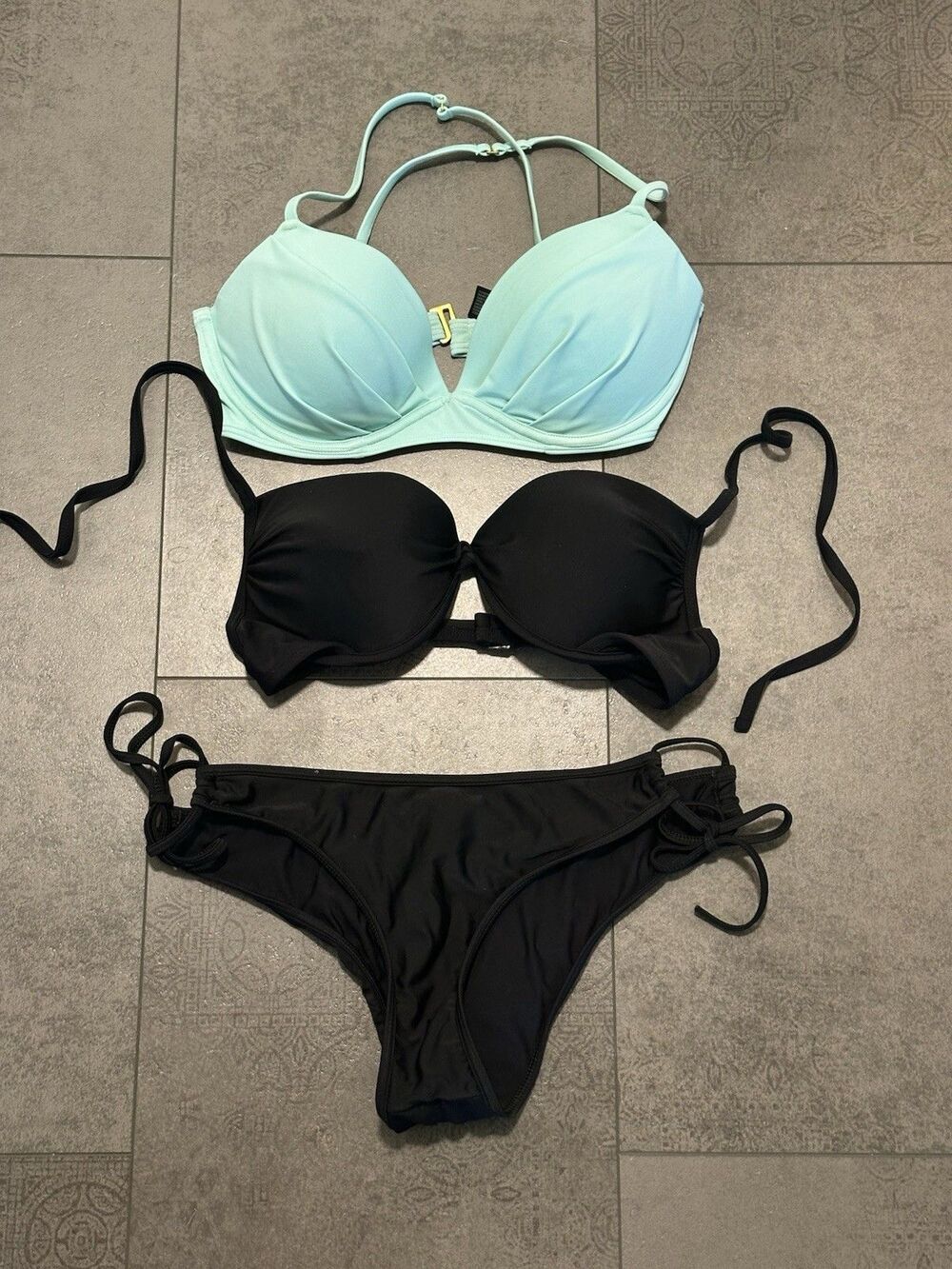 Bikini Tops Push Up 34D Turquoise Smart & Sexy Black L top & Zeraca bottoms M